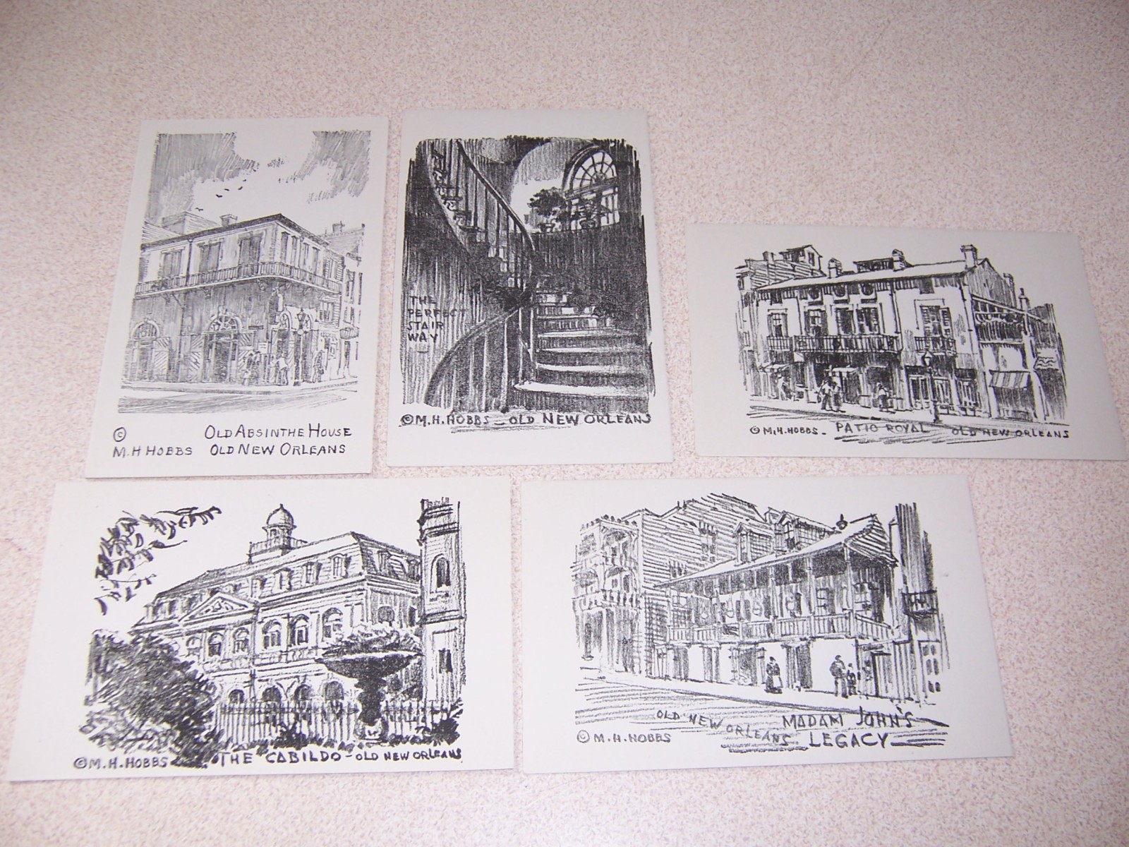 1940s FAMOUS PLACES in NEW ORLEANS, LA. UNUSED ART POSTCARD SET by M.H. HOBBS