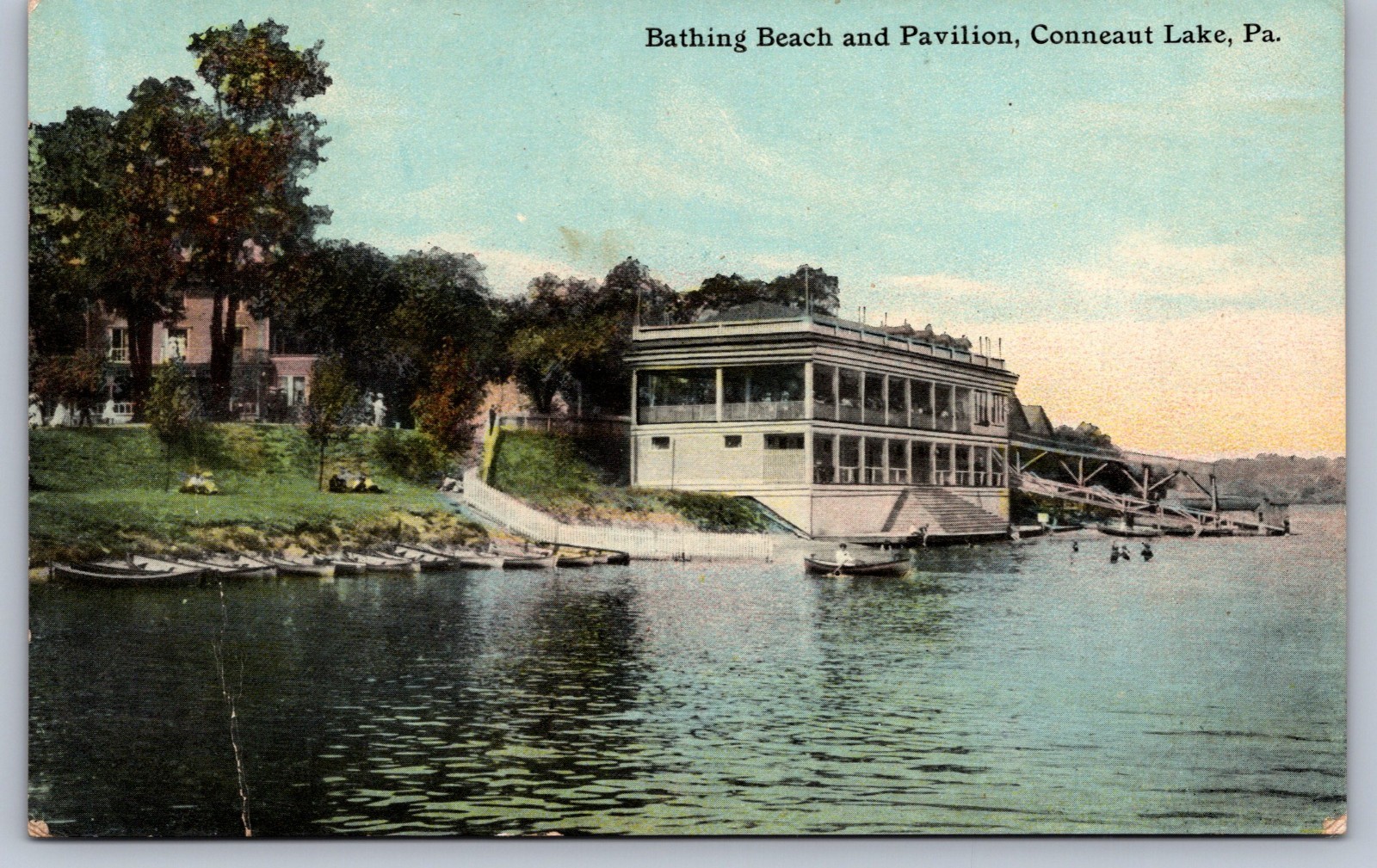 Postcard Conneaut Lake Pa Bathing Beach and Pavilion