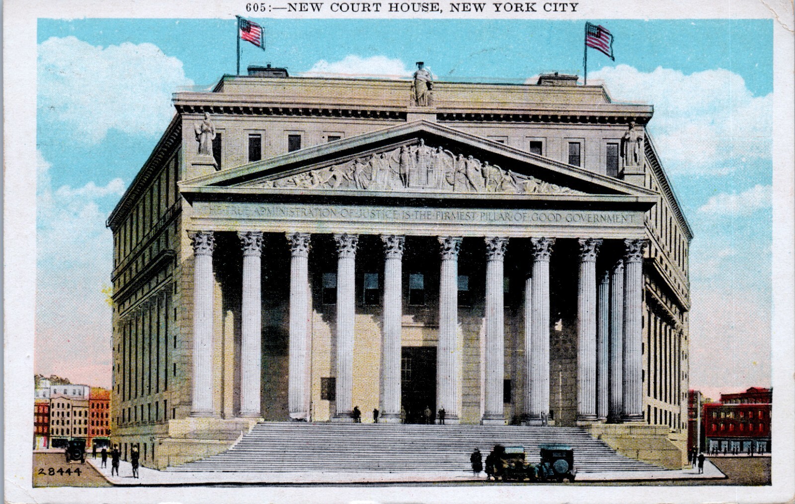 New Court House stamped 1929 white border Manhattan Post card co