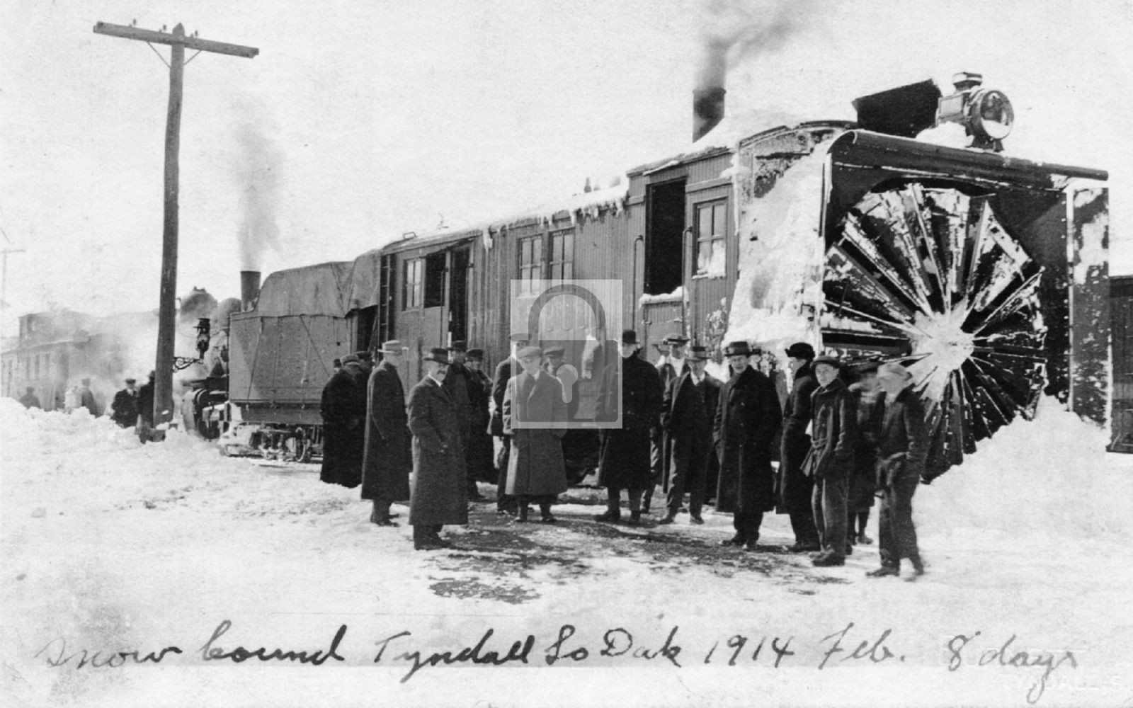 1914 Railroad Train Snow Plow Tyndall South Dakota SD – Reprint