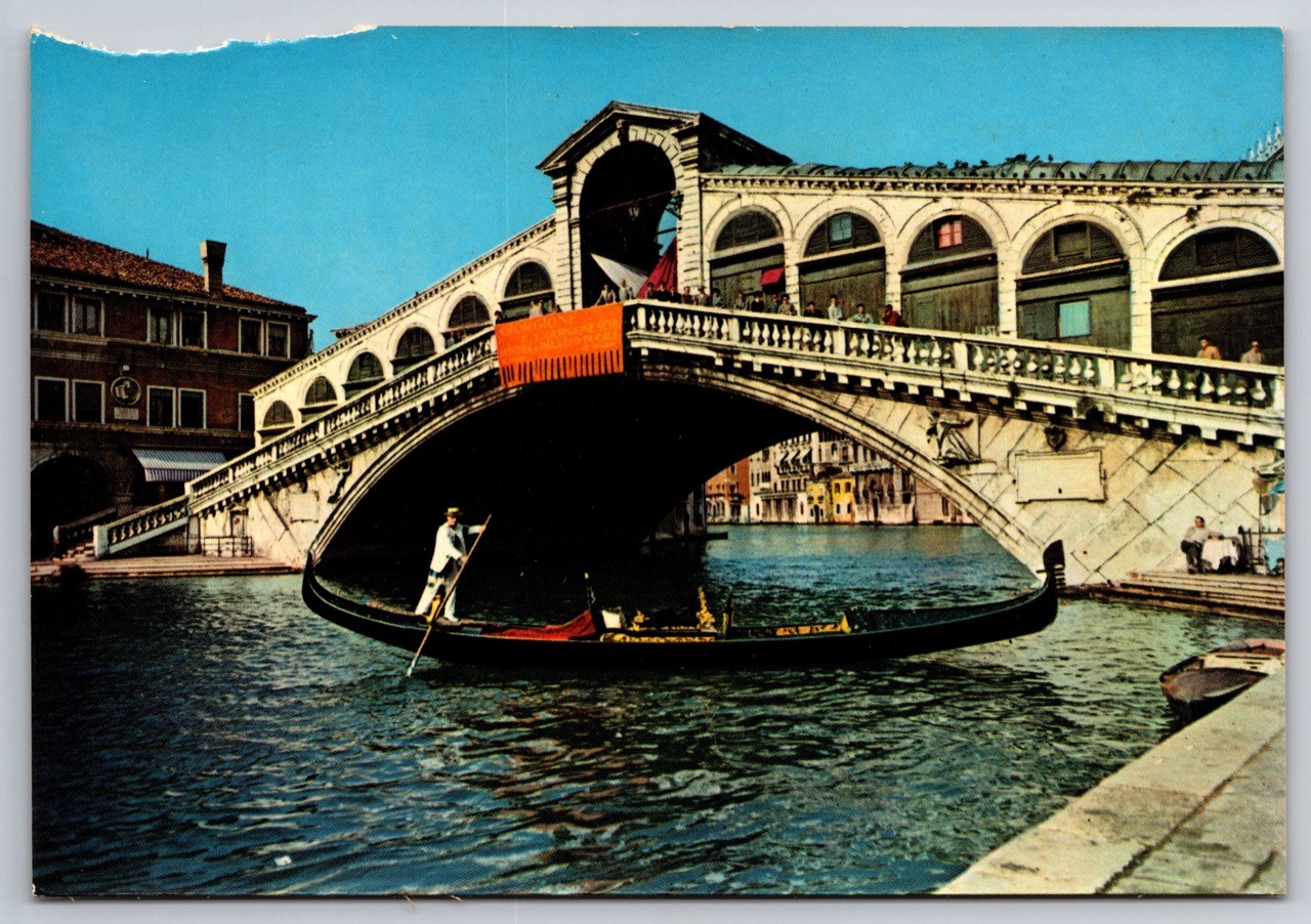 Vtg Postcard Gondola Venice Bridge Venezia Ponte Rialto Rialto Italy Unposted