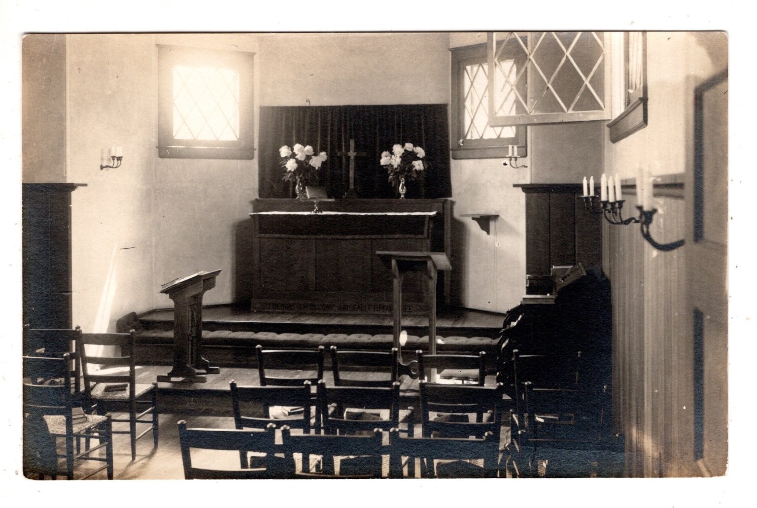 RPPC 1920s Small Chapel Church Interior Vintage Real Photo Postcard