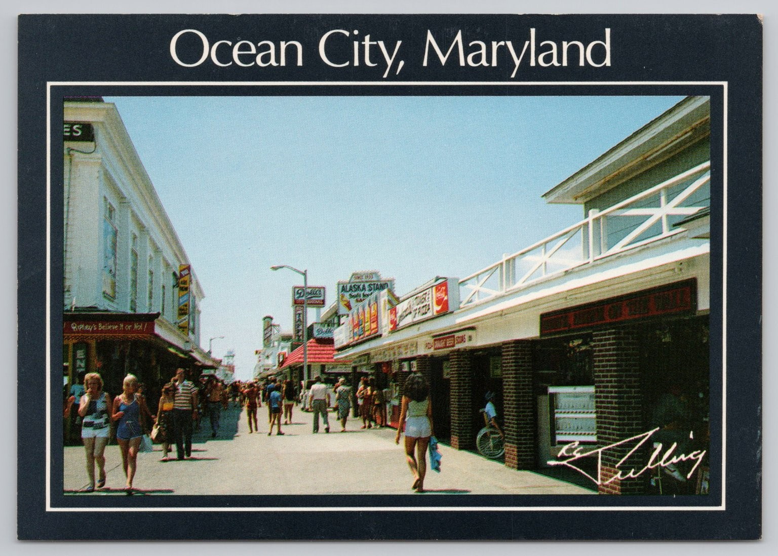 Ocean City Maryland Boardwalk Vintage 1984 Postcard Shops CocaCola Sign