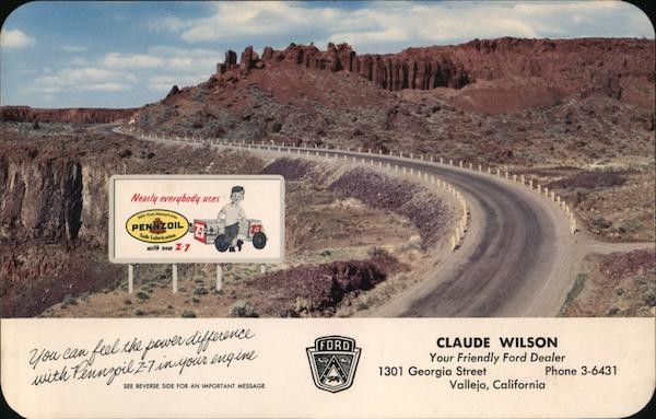 Vallejo, California CA Claude Wilson Ford Dealer Large Format Postcard