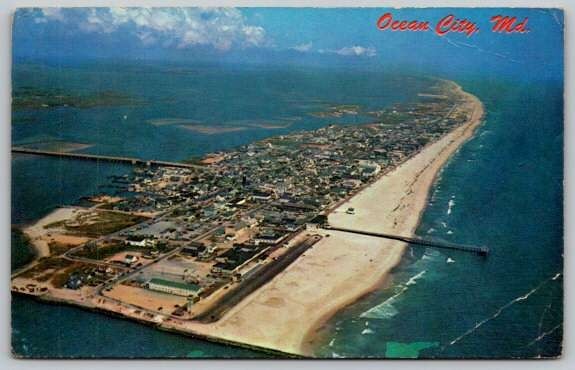 Ocean City Maryland Bay Rt. 50 and Surf at Inlet Postcard 1968