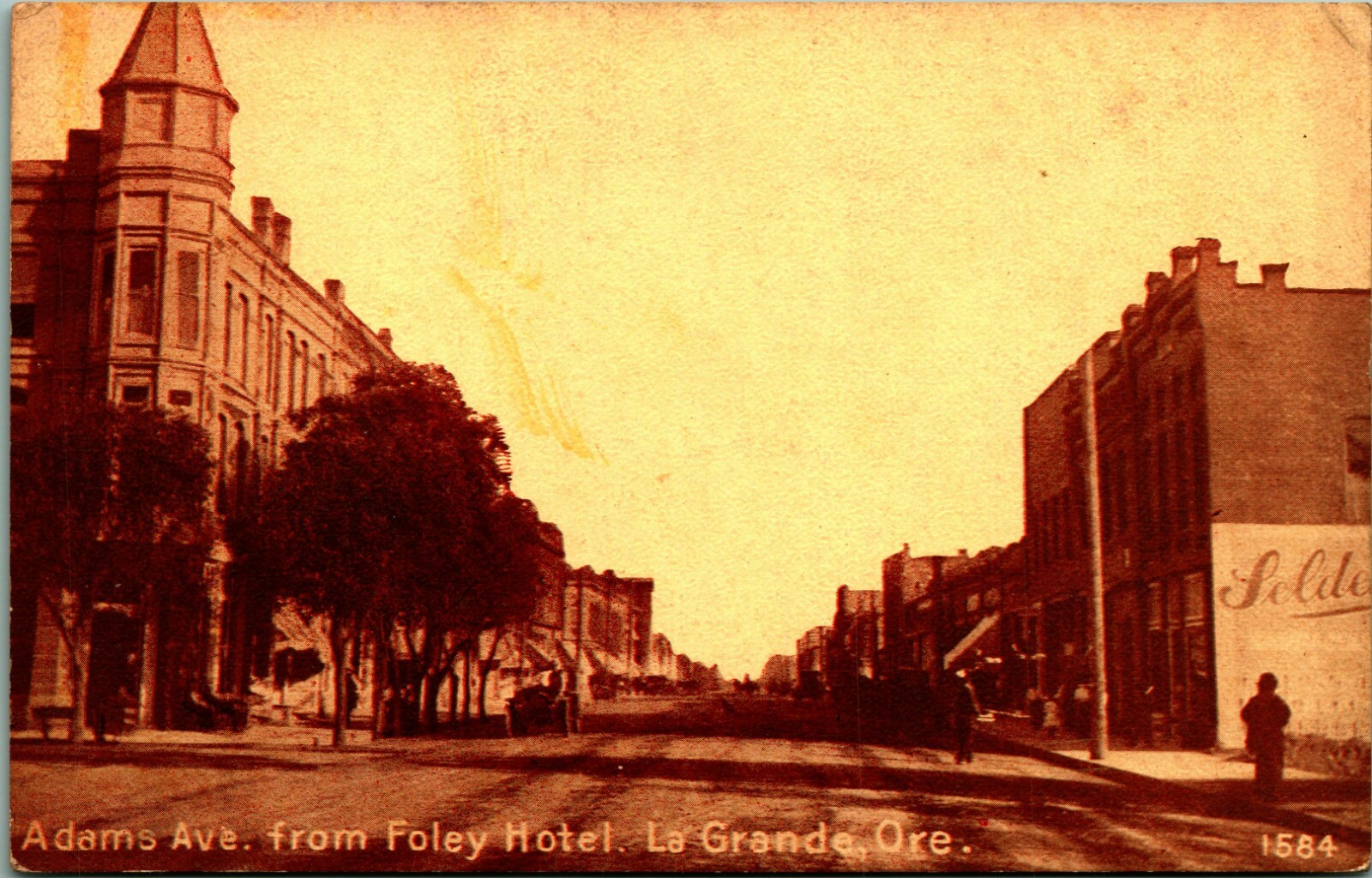Adams Ave Sepia Street View From Foley Hotel La Grande Oregon OR Postcard 1911