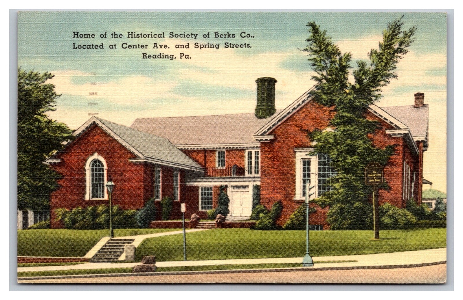 Reading PA Home of Historical Society of Berks County Linen Postcard Posted 1951