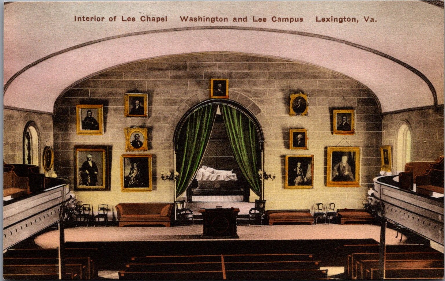 Lee Chapel Interior Washington & Lee Campus Lexington VA Hand-Colored Postcard