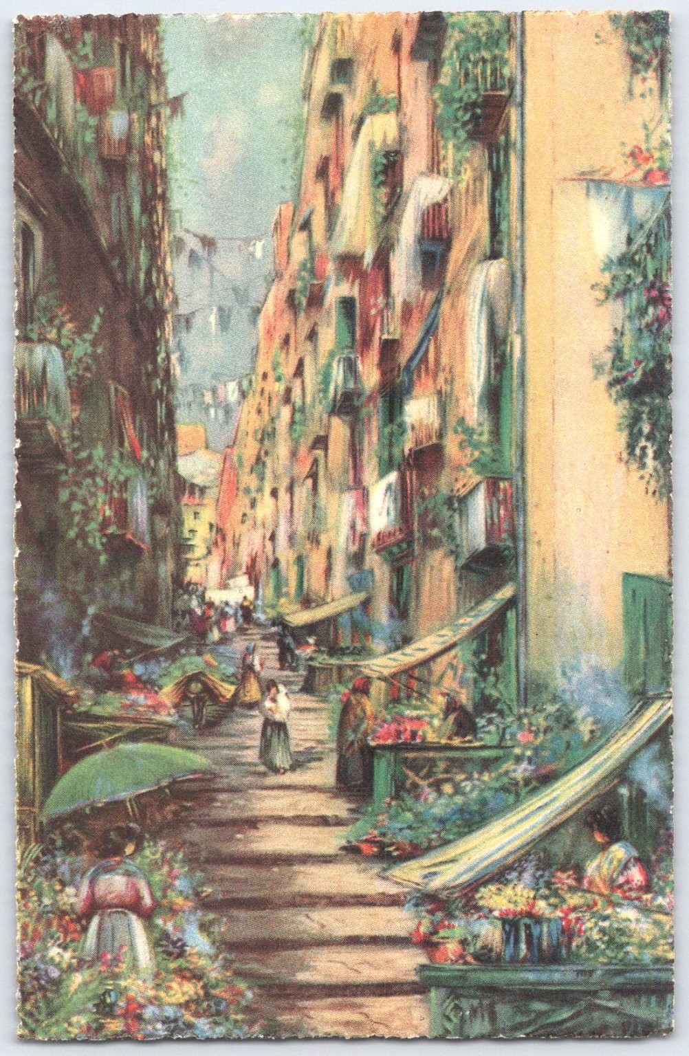 Vintage Napoli Italy Street View Postcard Pannonetto a S. Lucia