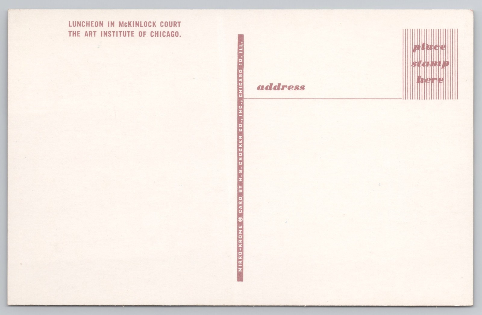 Chicago Illinois Art Institute McKinlock Court Luncheon Postcard c. 1950s