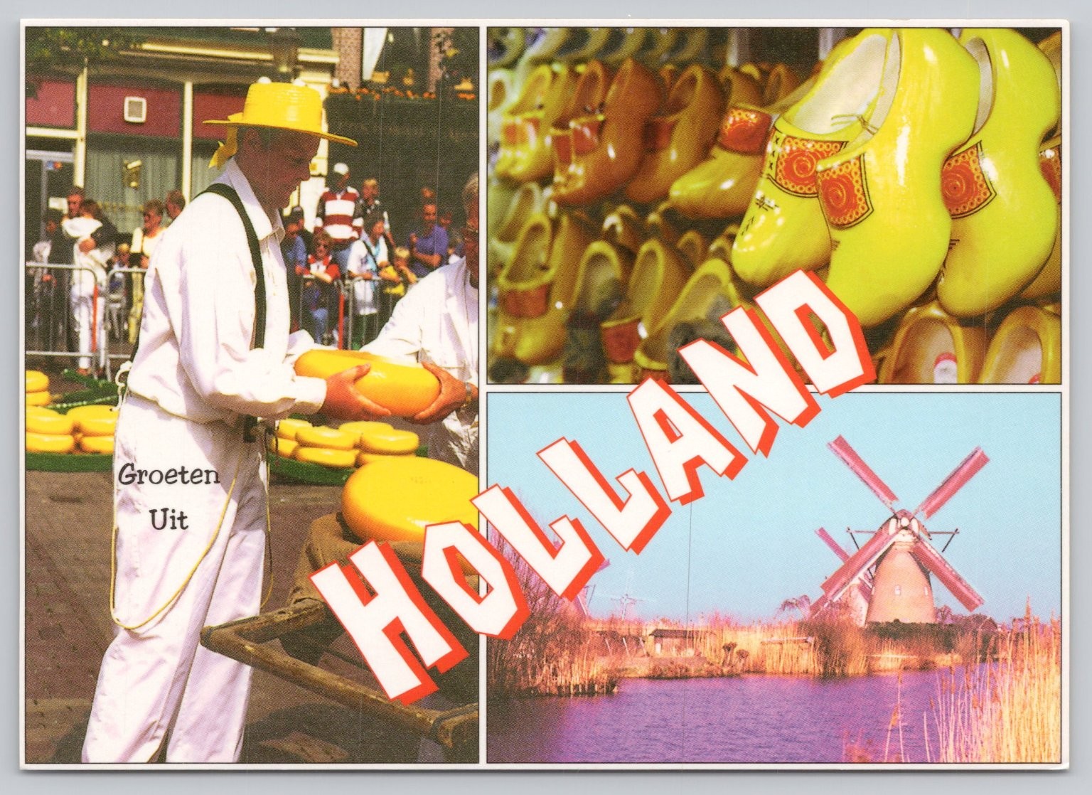 Holland Millennium Collection Postcard – Alkmaar Cheese Market Windmills Clogs