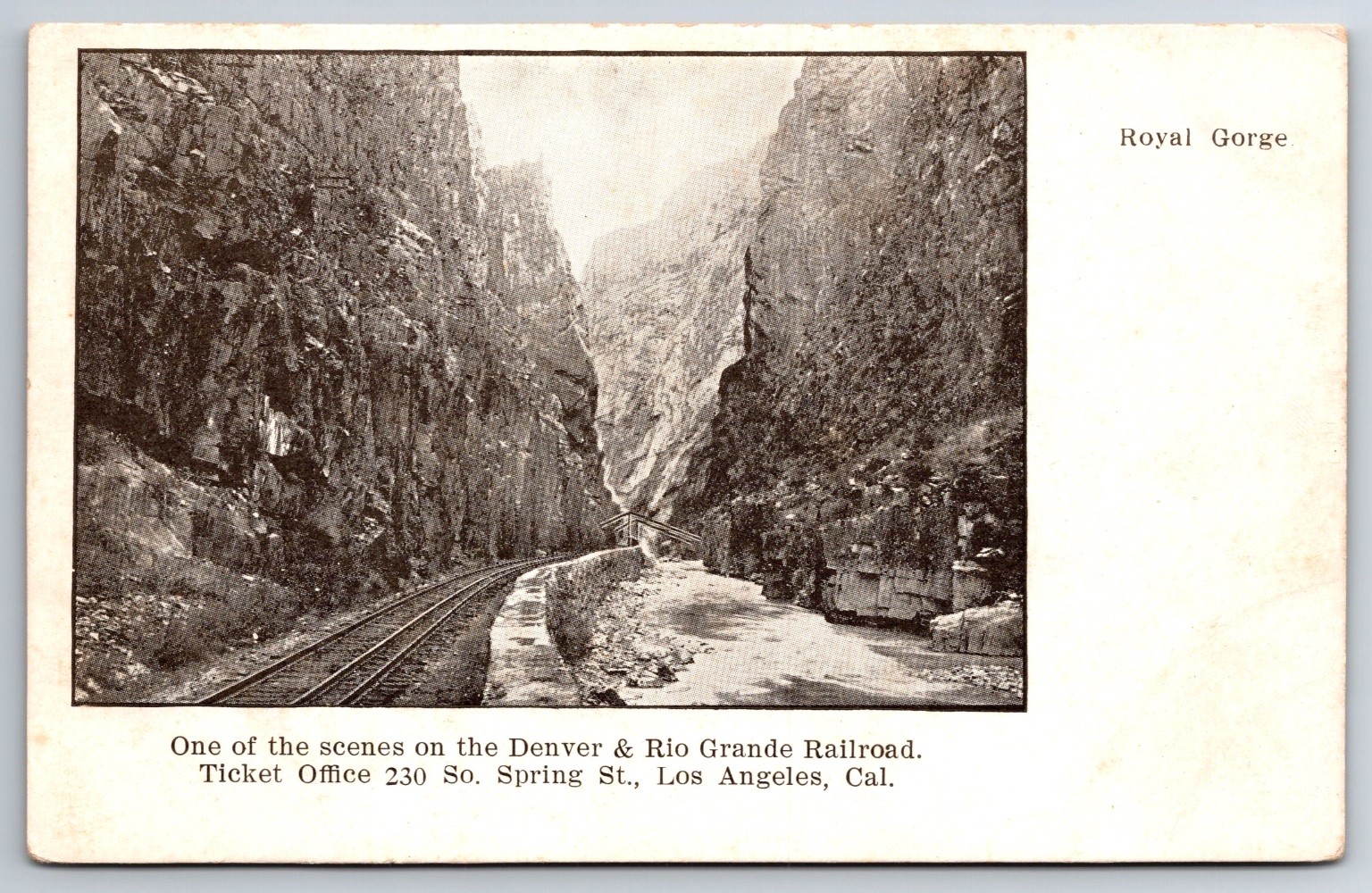 Royal Gorge D&RG Railroad Colorado Canyon Train – c1901-1907 udb Postcard