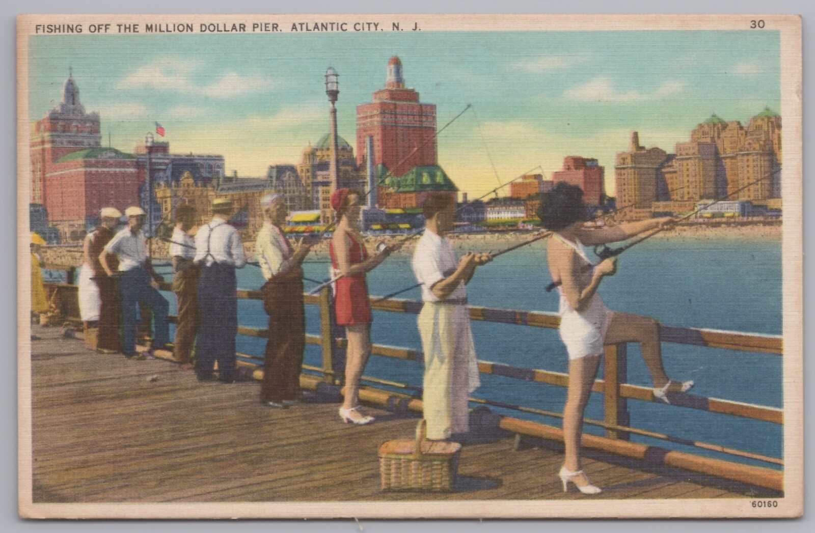 Postcard – Fishing Off Million Dollar Pier Atlantic City New Jersey 1938 Beach