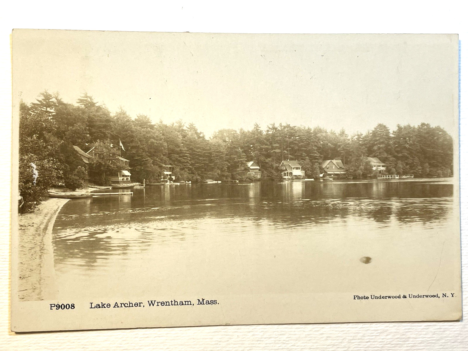 ANTIQUE RPPC LAKE ARCHER WRENTHEM, MASS. POSTED 1917 UNDERWOOD & UNDERWOOD, N.Y.