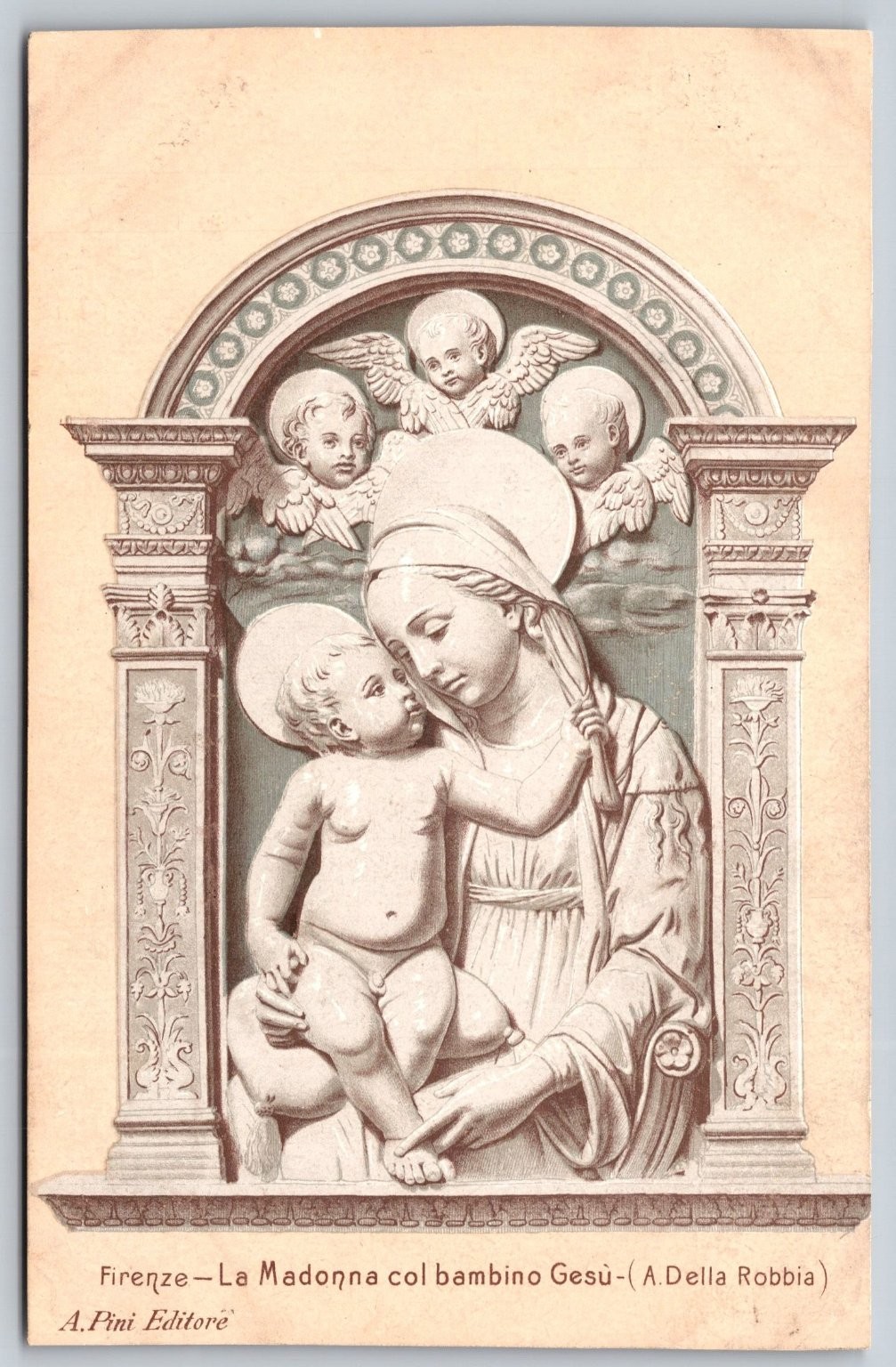 Florence Italy Madonna & Child Jesus Della Robbia Art Postcard A. Pini F434