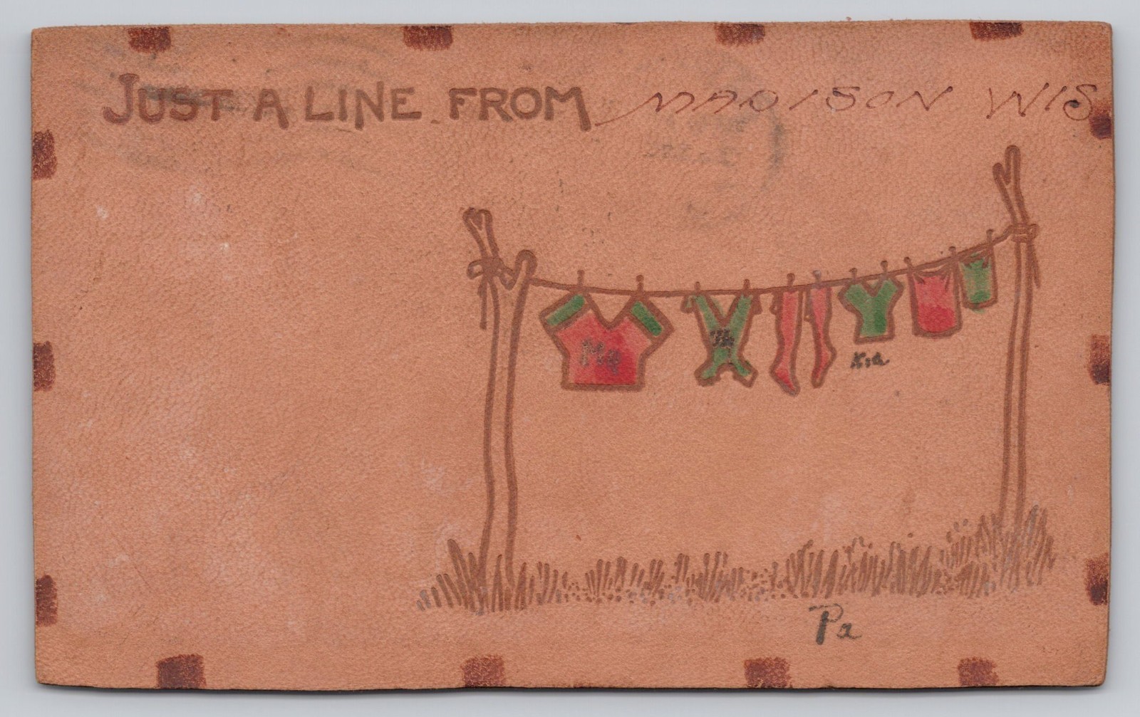 Madison Wisconsin Just A Line From Clothesline Laundry 1907 US Leather Postcard