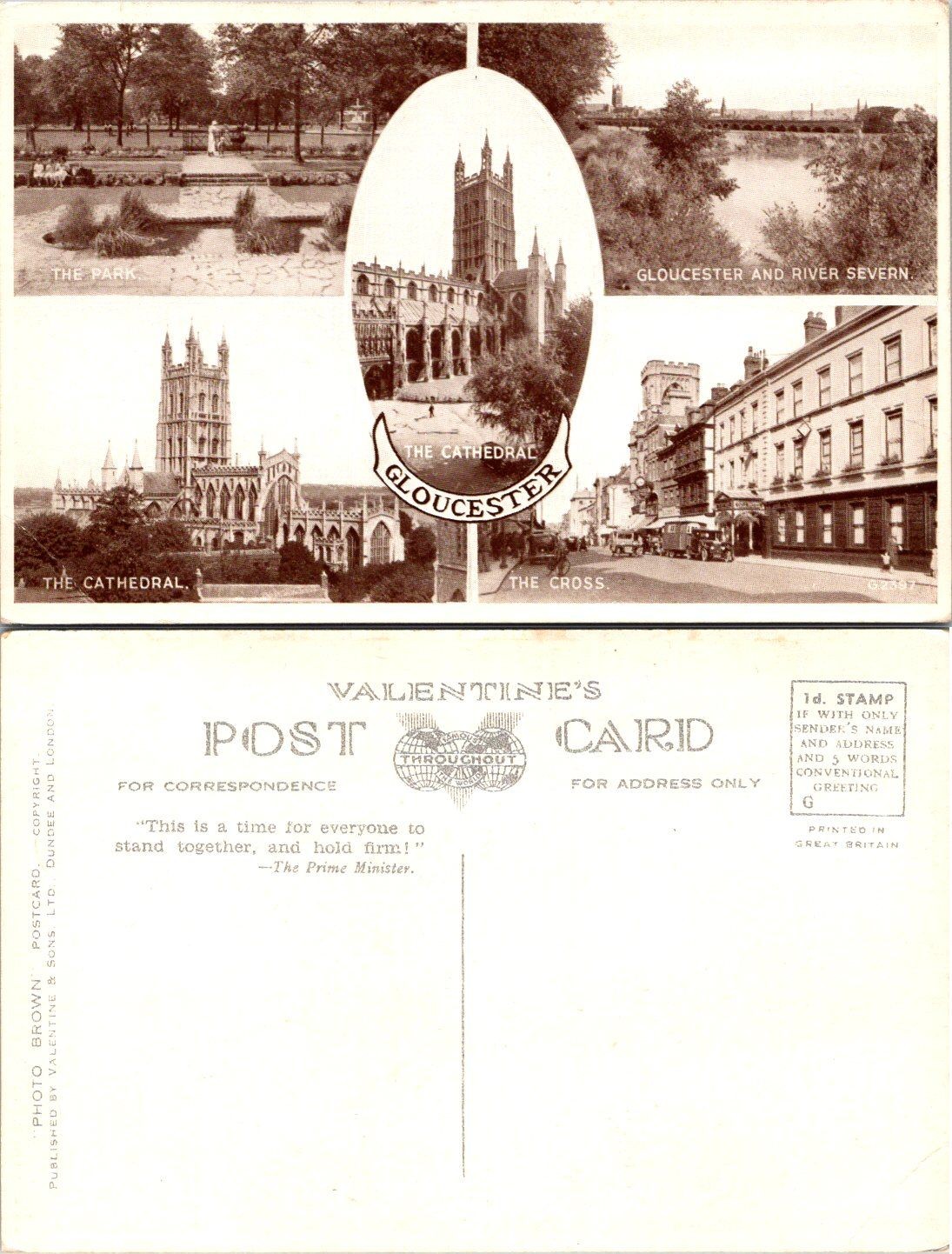 Valentine Postcard Gloucester Cathedral River Severn Collage Sepia Unposted
