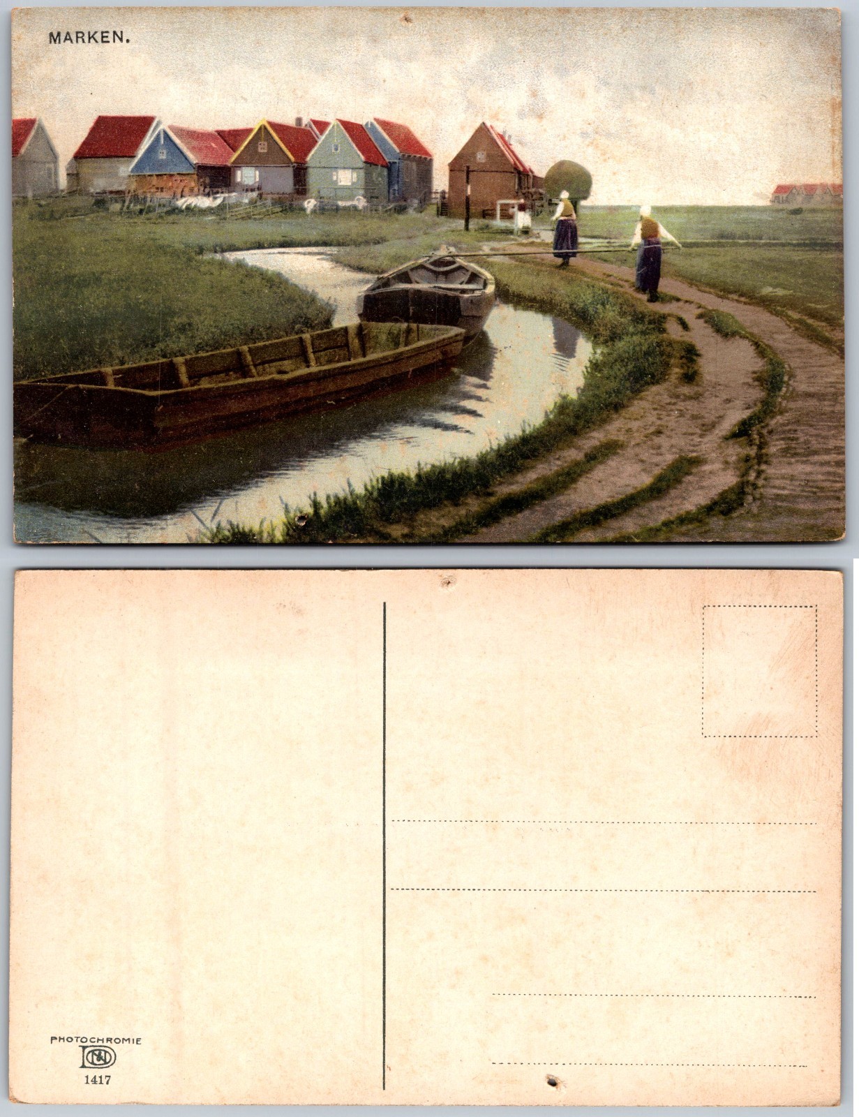 Marken Netherlands Canal Boat Postcard