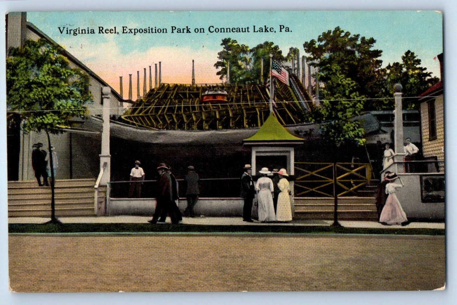 1910 Conneaut Lake Pennsylvania PA Postcard Virginia Reel Exposition Park Posted