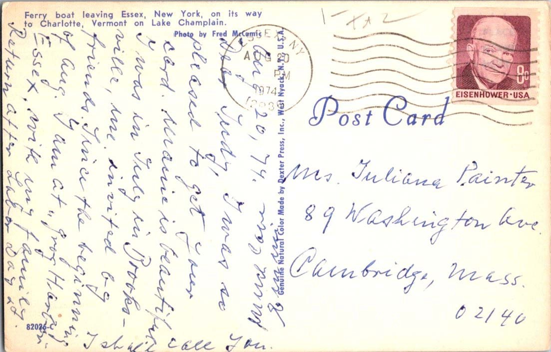 Essex NY postcard FERRY BOAT ON LAKE CHAMPLAIN j/13 BK8594