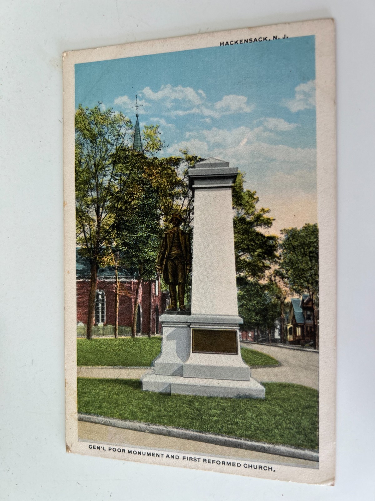 Gen’l Poor Monument and First Reformed Church Hackensack New Jersey NJ Postcard