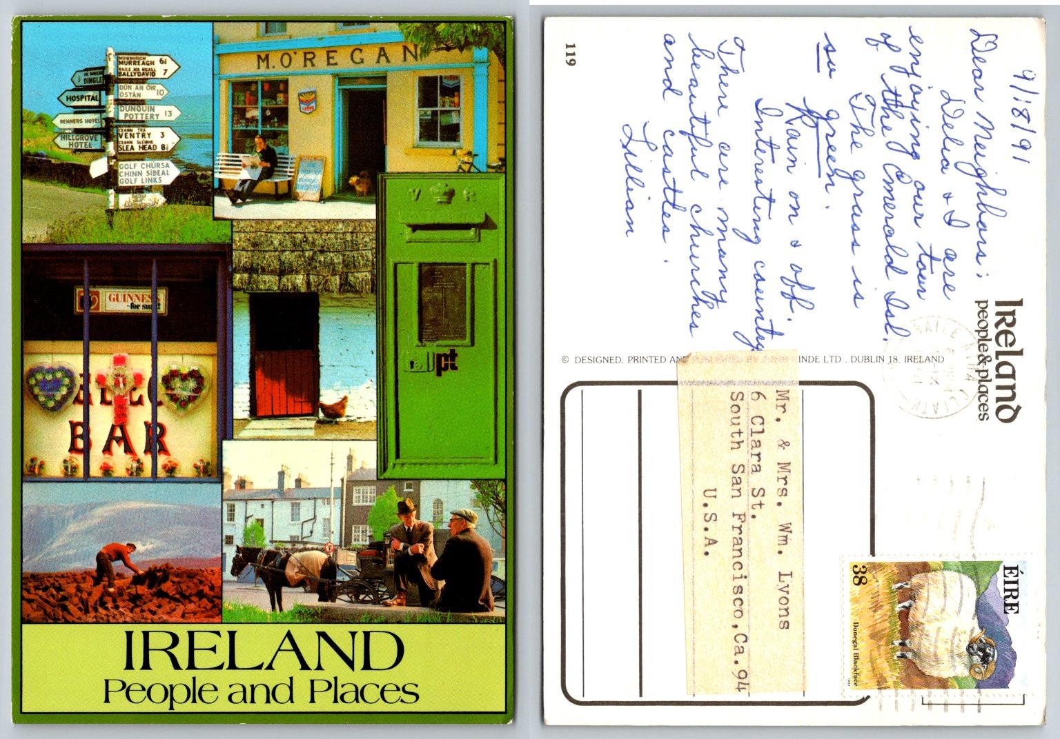 Vintage 1991 Ireland People & Places Postcard John Hinde Tralee Postmark