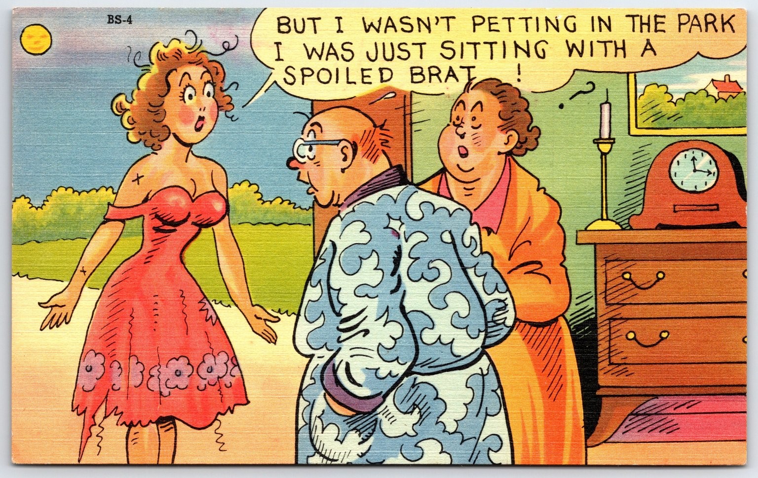 1950 Tichnor Bros Comic Postcard “Petting in the Park” Humor Cartoon BS-4