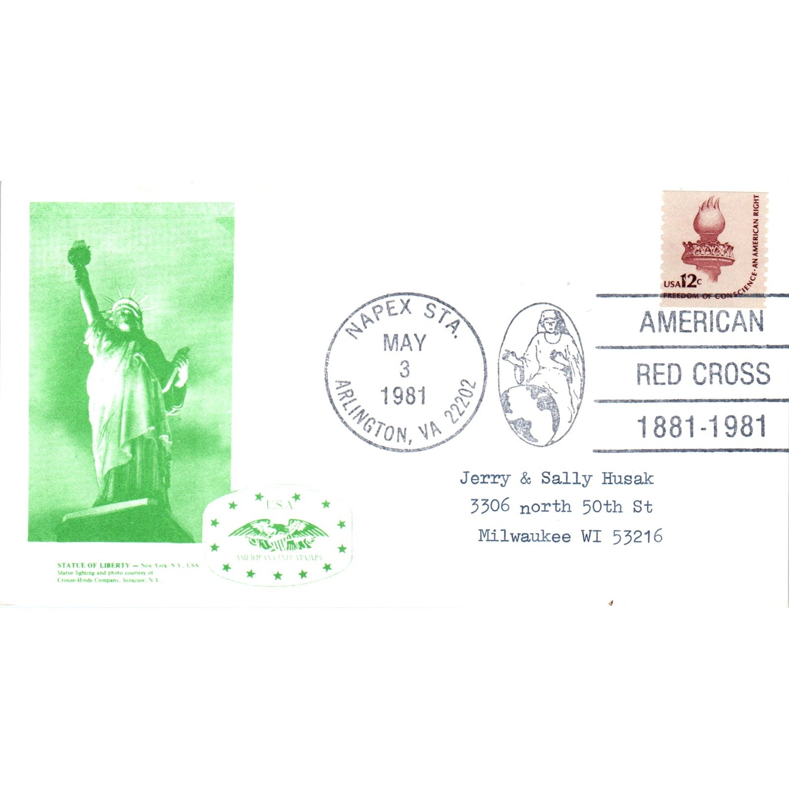 1981 Napex Station Statue of Liberty Red Cross Autographed Postal Cover TI5-PC1
