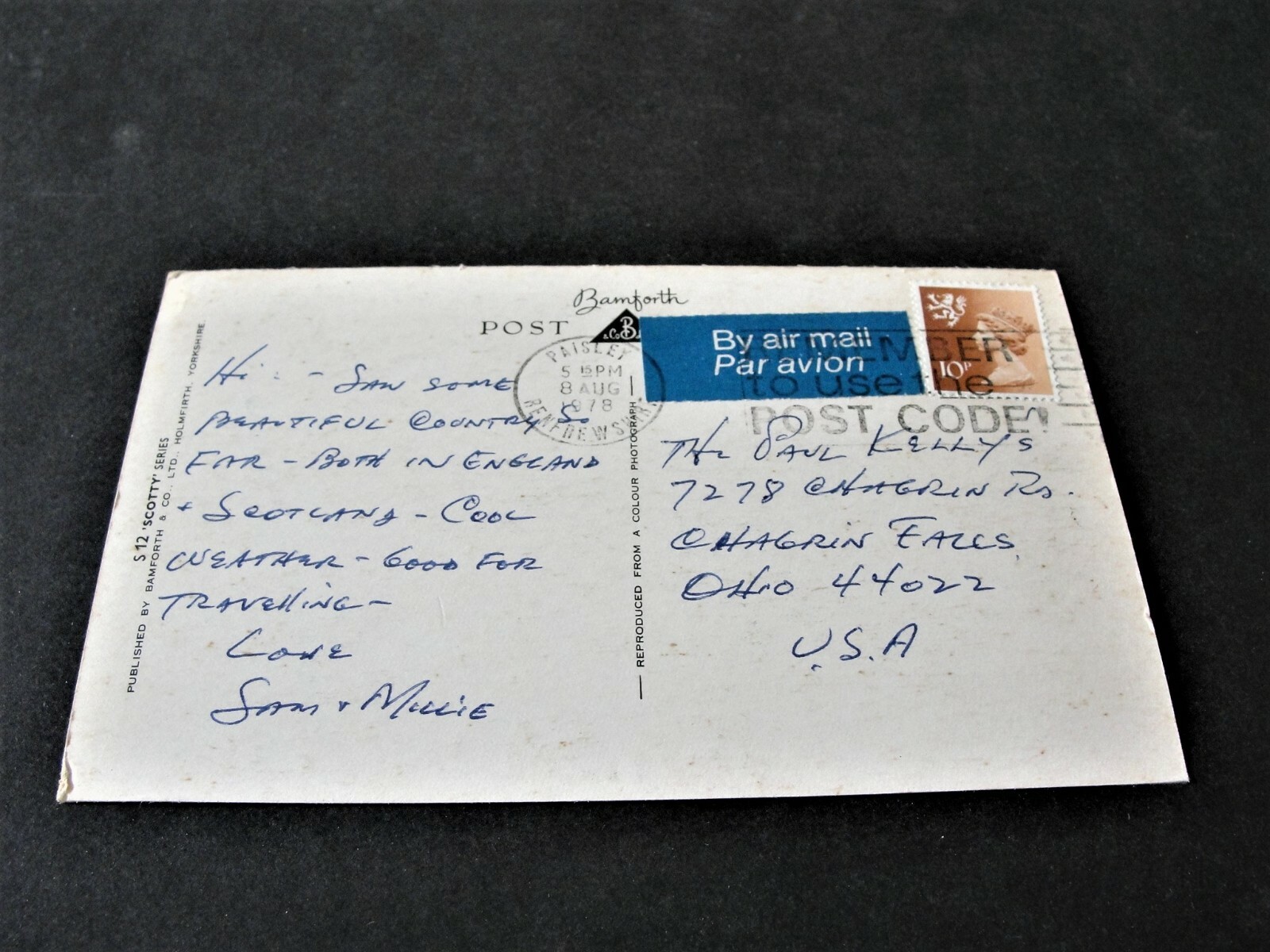 Best Wishes from Scotland, Great Britain – 1978 Postmarked Postcard.