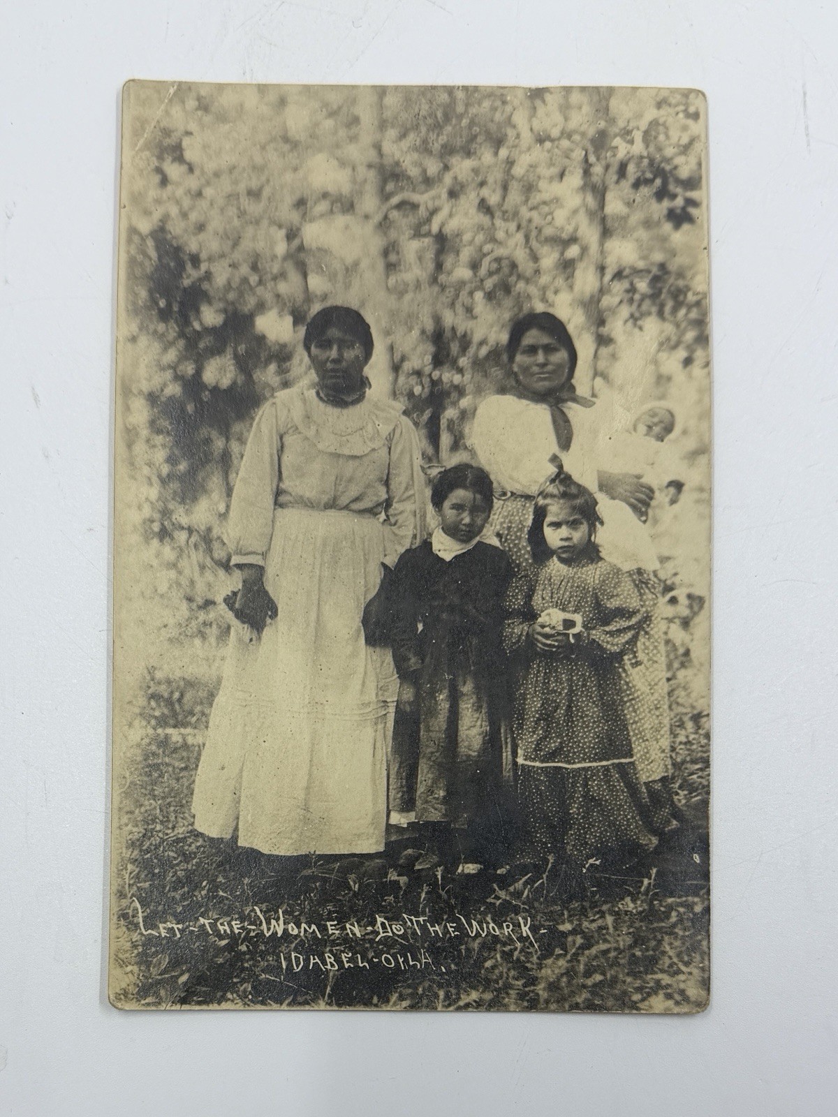 RPPC Native American Woman In Idabel, OK; “Let The Women Do The Work” Postcard