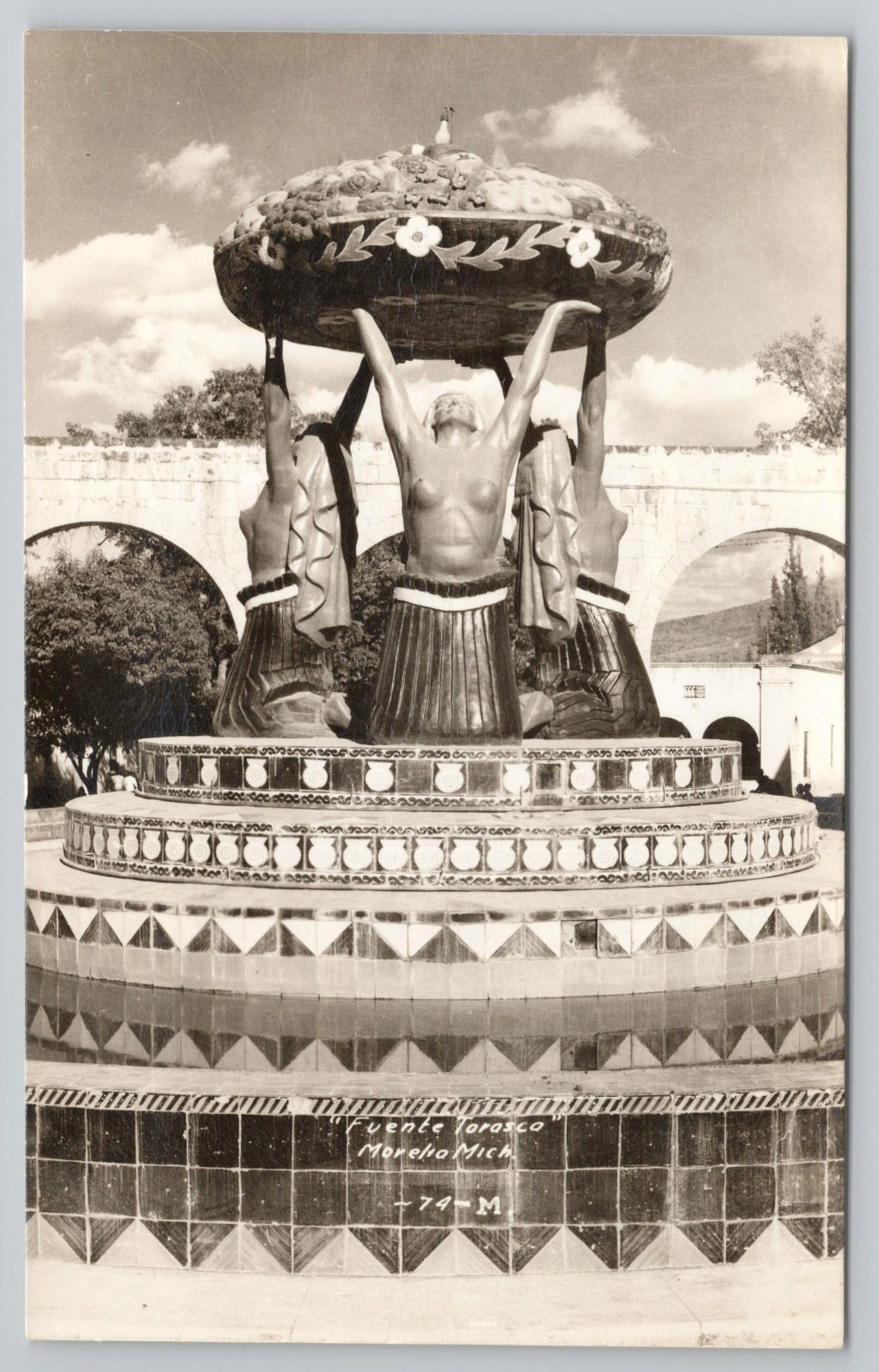 1940s Fuente Tarascas Fountain Morelia Michoacan Mexico Real Photo RPPC Postcard