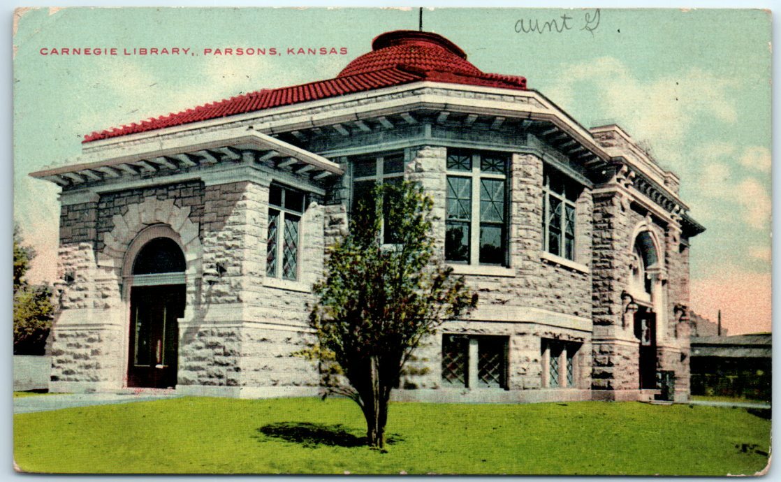 Postcard – Carnegie Library – Parsons, Kansas
