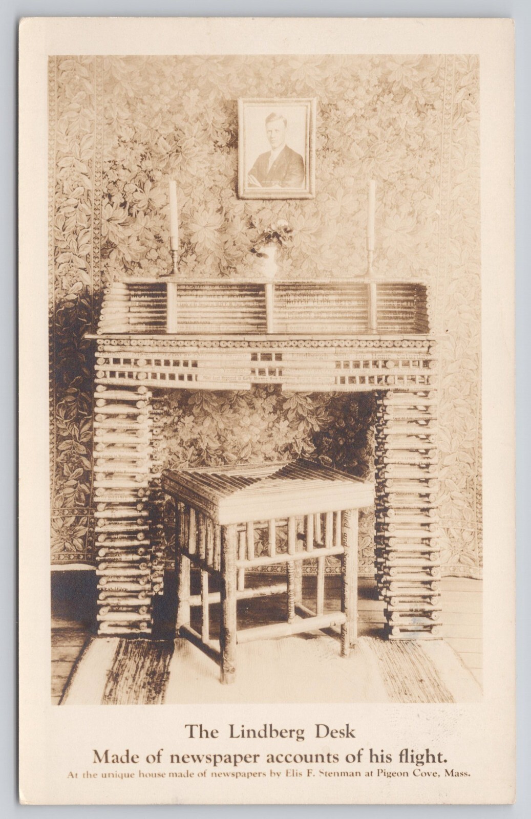 RPPC Lindbergh Desk Paper House Pigeon Cove MA Real Photo c1926-1940s Postcard