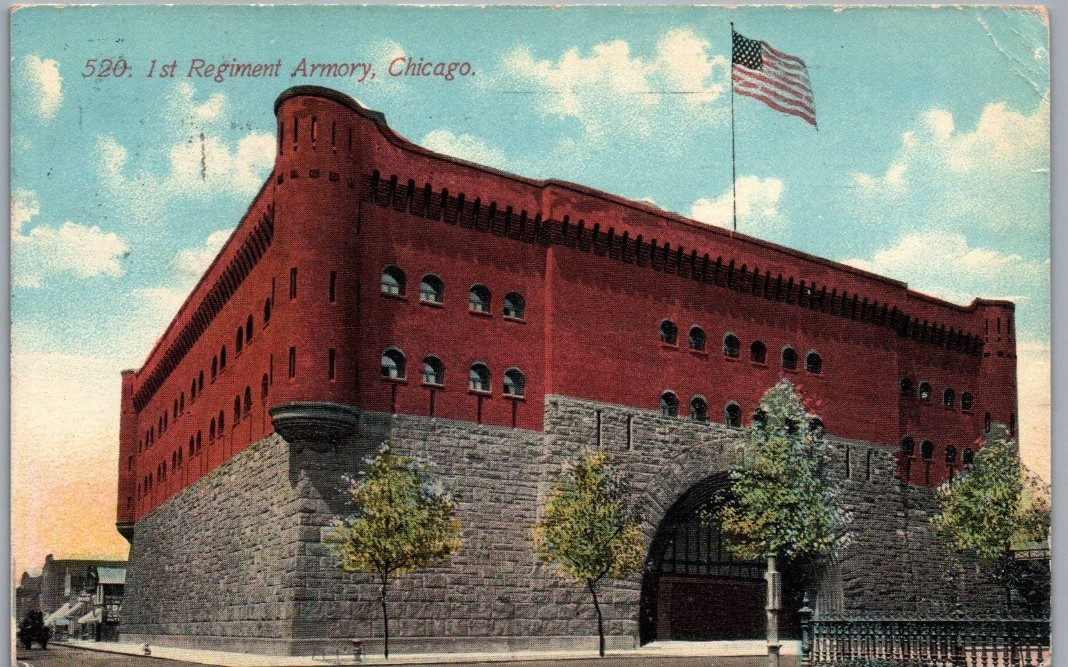 1st Regiment Armory Chicago Illinois 1911 Posted Westfield Mass Cancel Postcard