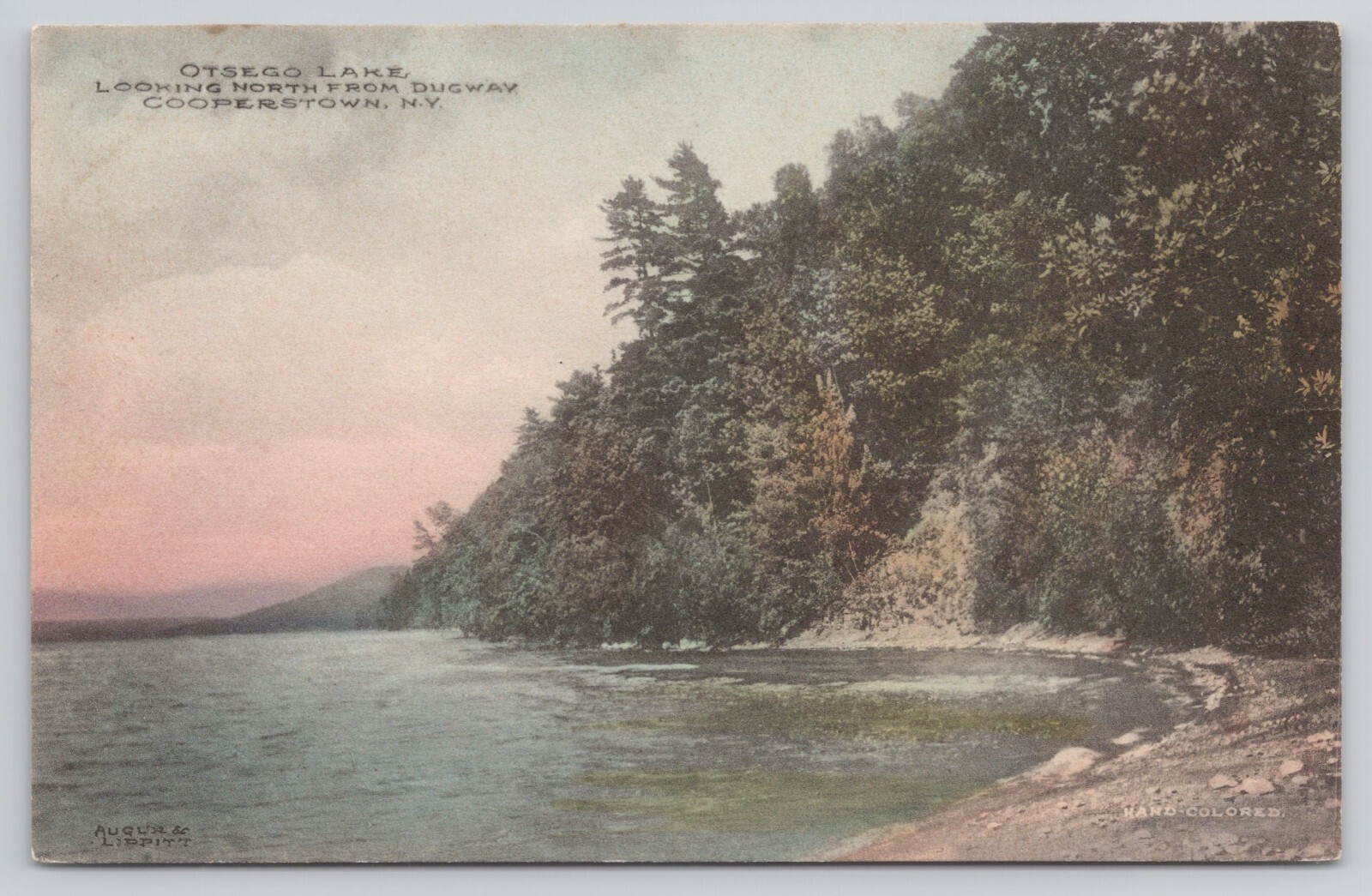 Cooperstown NY New York Otsego Lake Looking North from Dugway Handcolor Postcard