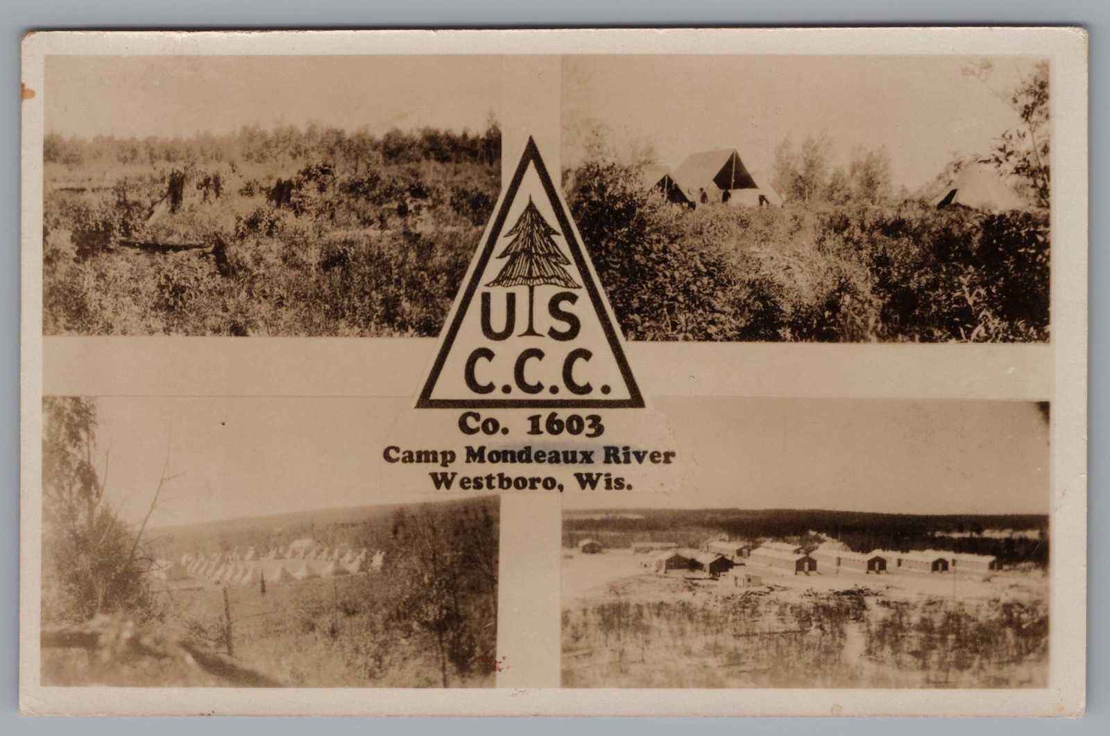 RPPC US CCC Camp Modeaux River Westboro WI Wisconsin Real Photo Postcard