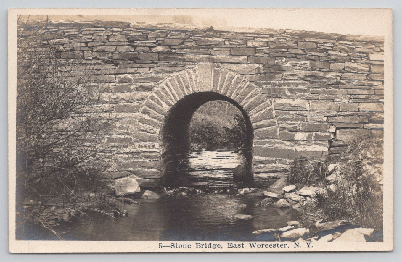 East Worcester NY Otsego County RPPC Stone Bridge Over Creek