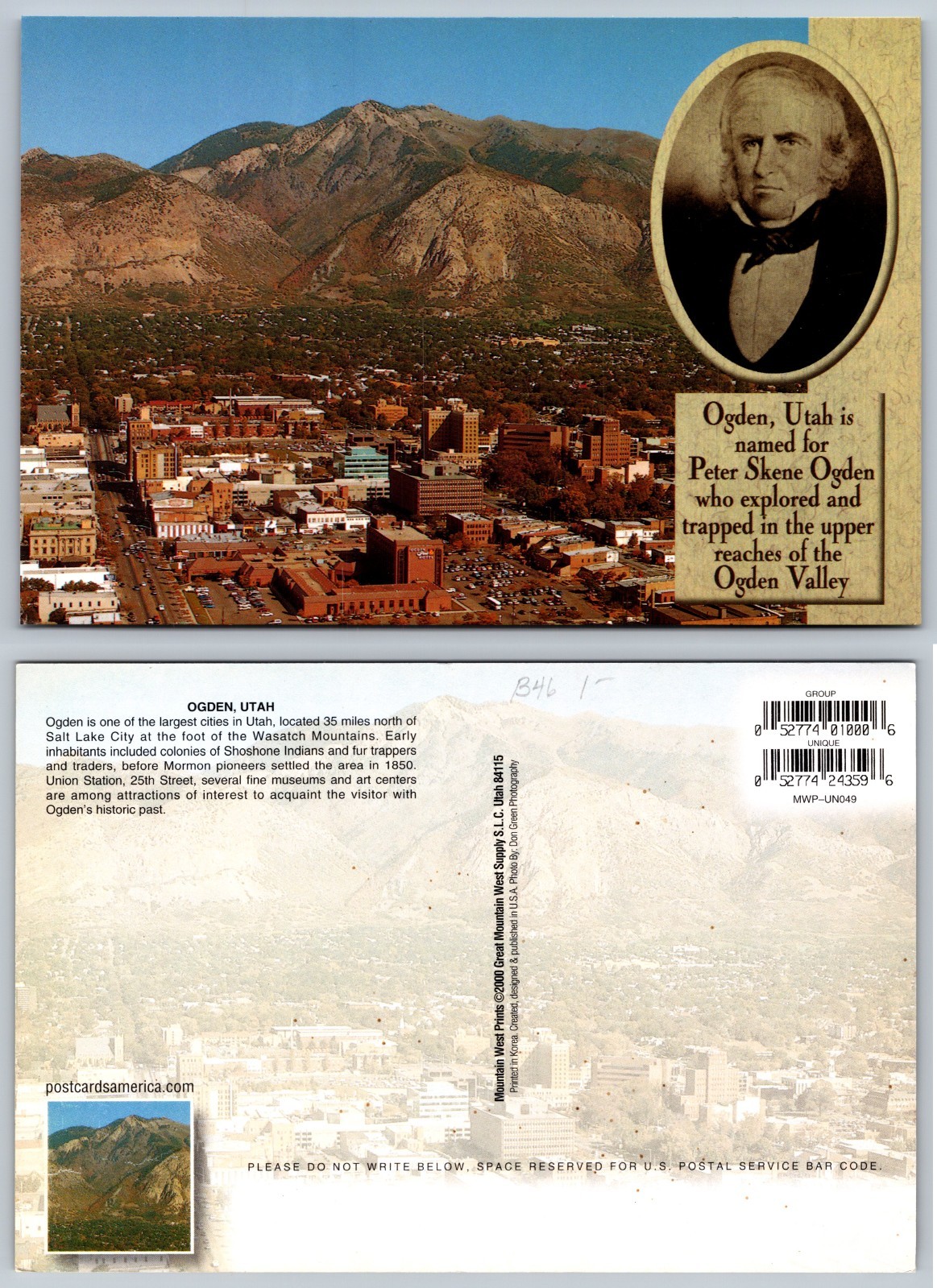Continental Ogden Utah City View Mountains Postcard