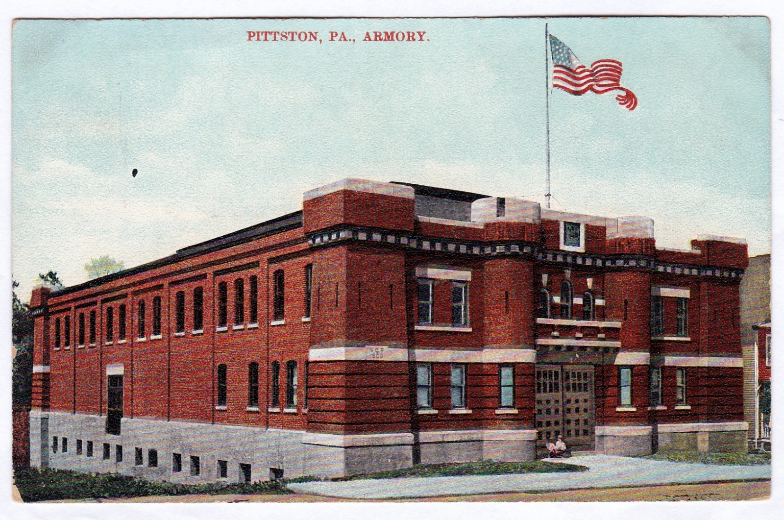 1907-1915 Pittston PA Postcard Armory Building Flag Luzerne Co Woolworth DB