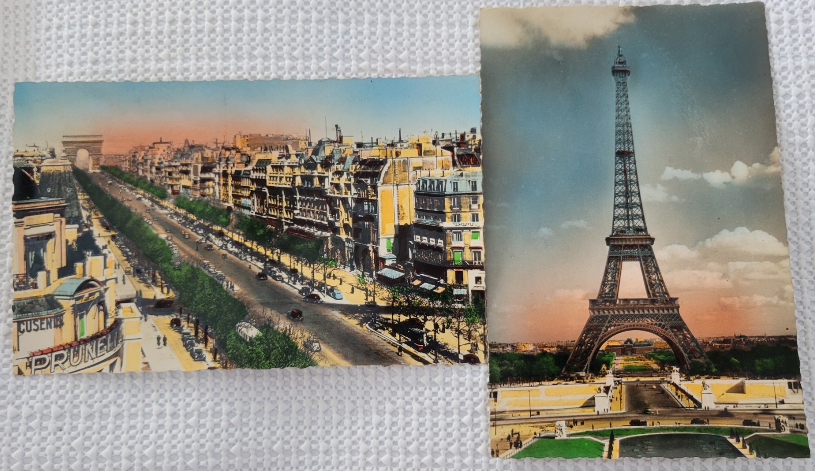 2 Unused, Antique, Hand Tinted Lithograph Post cards of Iconic Paris c. 1907-15