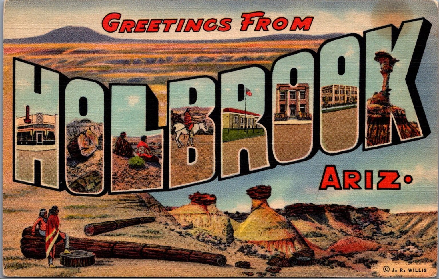 Greetings From Holbrook AZ Petrified Forest Curt Teich Linen Postcard