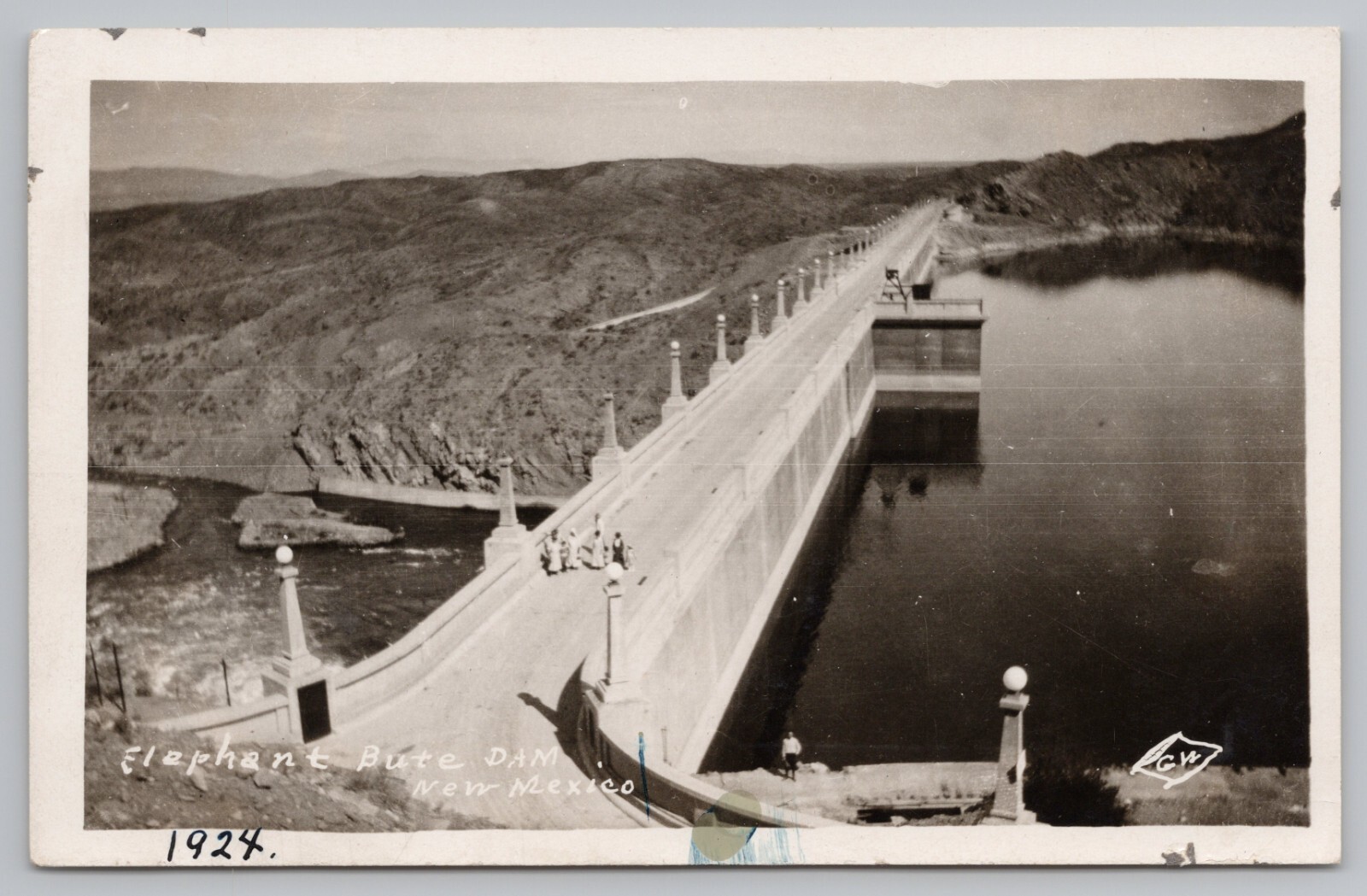 Real Photo Postcard People on Elephant Bute Dam in New Mexico c1920 RPPC