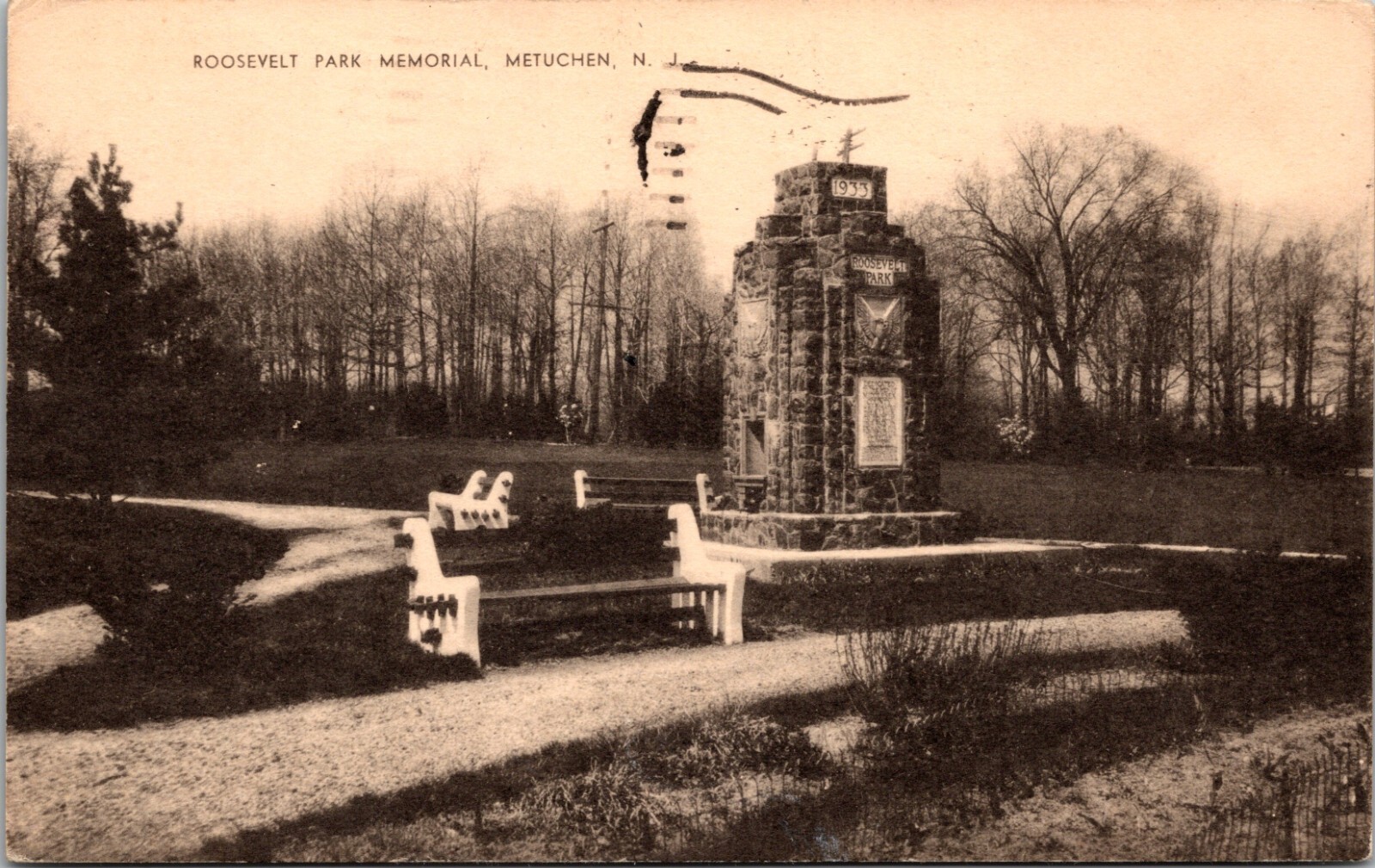 Roosevelt Park Memorial Metuchen NEW JERSEY postmarked 1953 POSTCARD D5