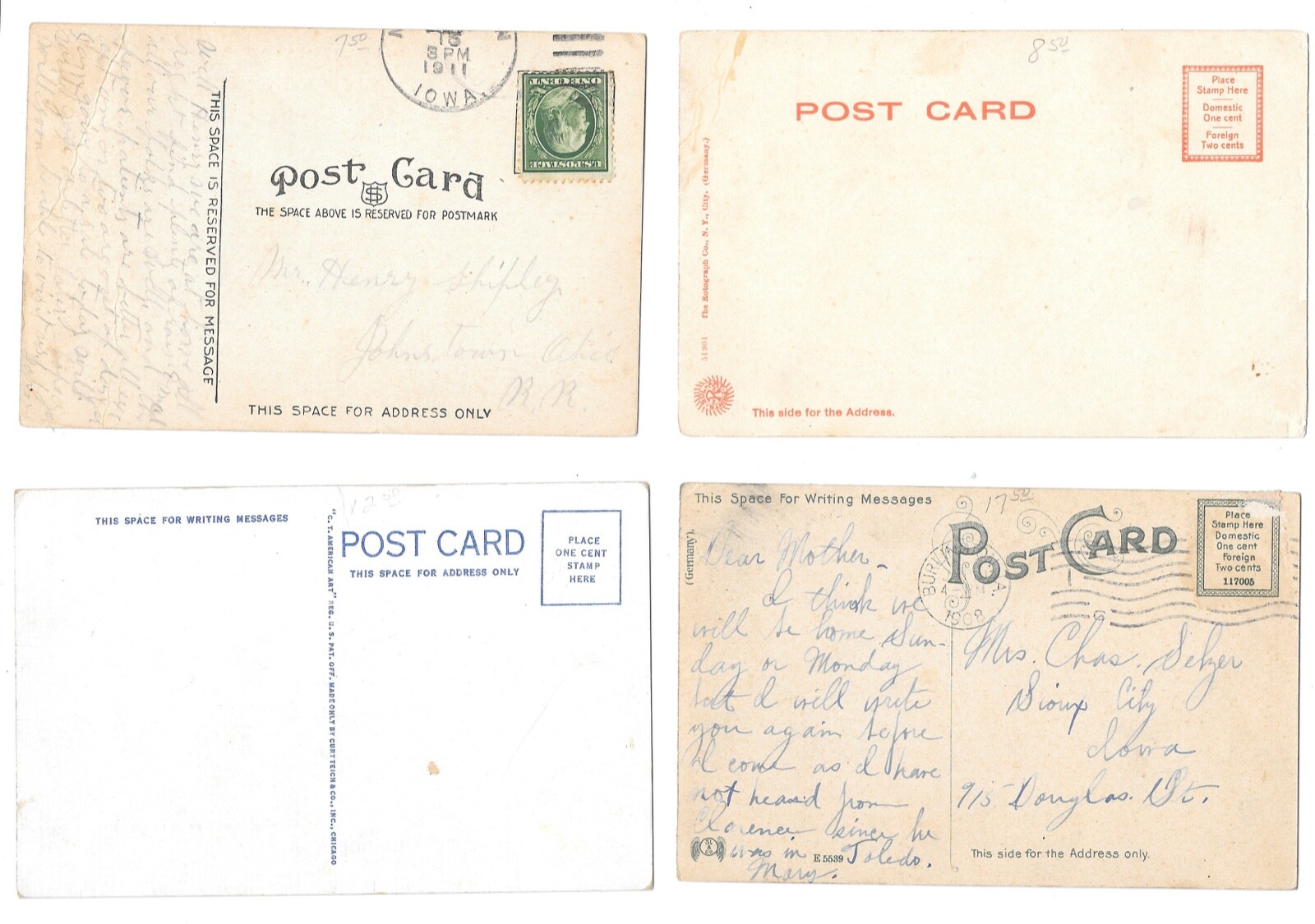 1900’s-1914 Lot of 5 SWISS COTTAGE, Burlington, Iowa, Crapo Park Postcards P0