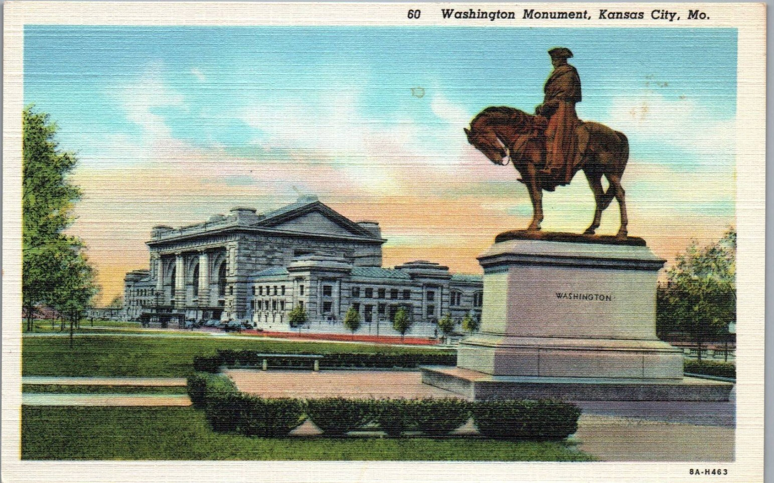 Washington Monument Statue, Kansas City, Mo. – Historic Landmark Postcard