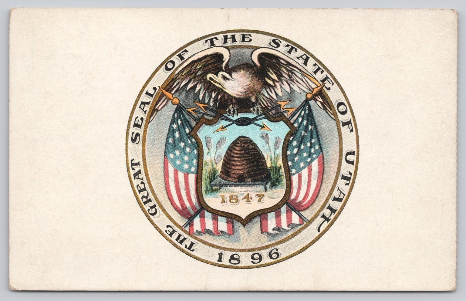 Utah State Seal 1896 Postcard – Deseret Book Co. C.T. American Art