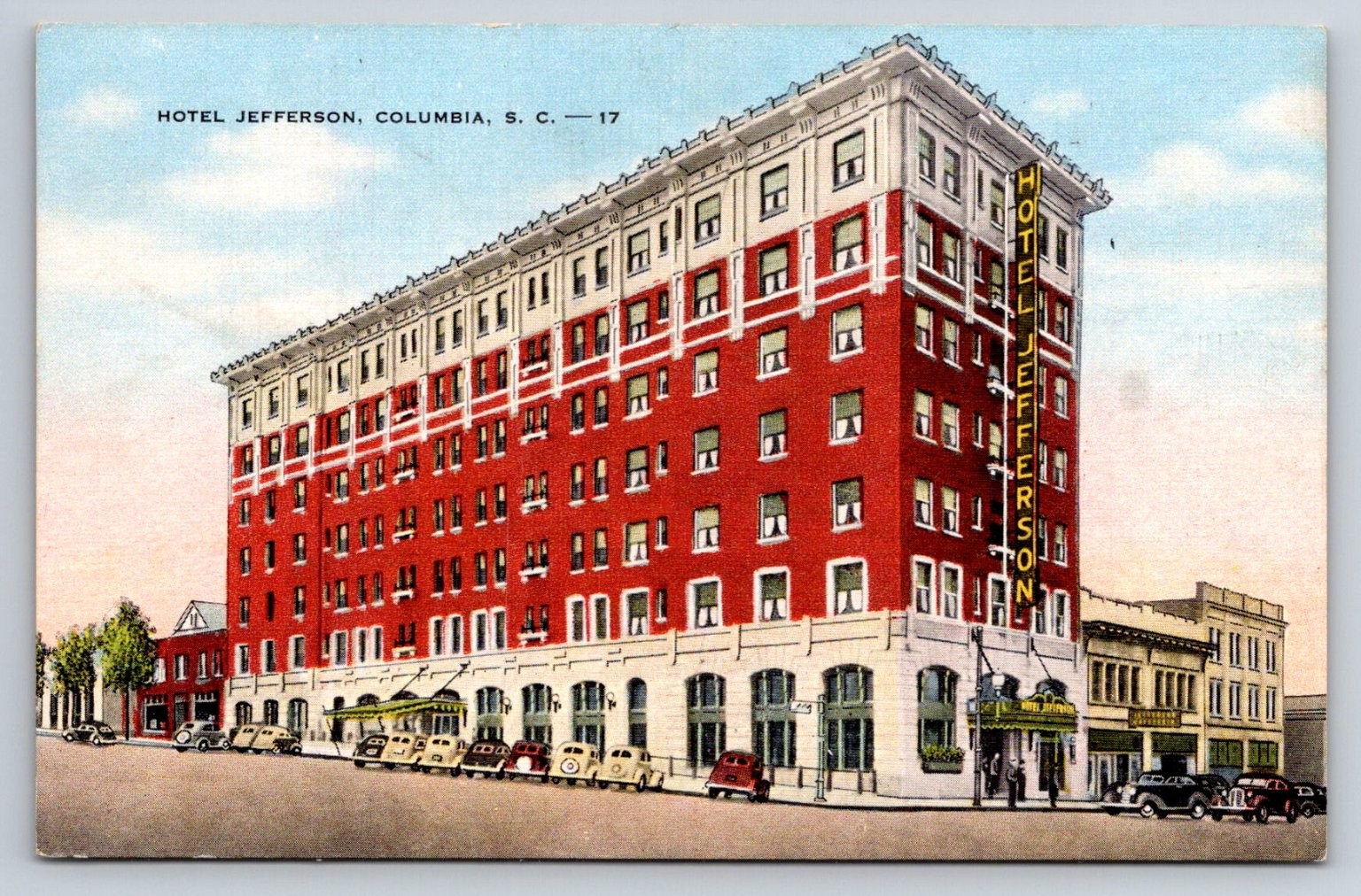 Hotel Jefferson Columbia SC Vintage Linen Postcard Central News Co E.C. Kropp