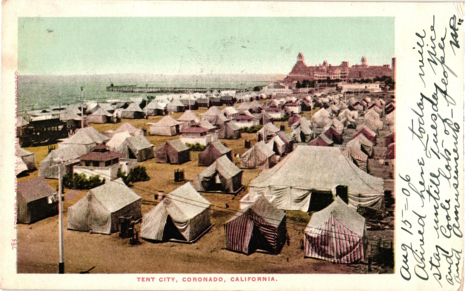 CALIFORNIA Coronado Tent City Coronado Hotel Pier Ocean c1906 Postcard