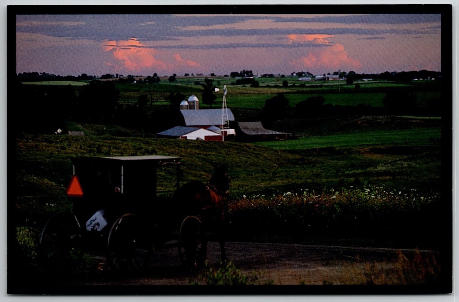Vintage 1991 Wisconsin Amish Country Horse Buggy Farm Postcard Cashton