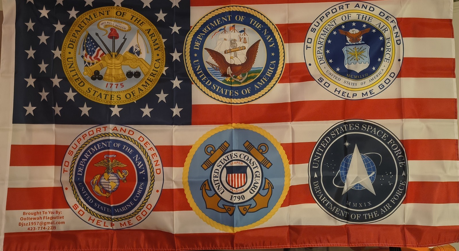 A79S USA MILITARY 6 BRANCHES WHITE SLEEVE 3×5 Flag